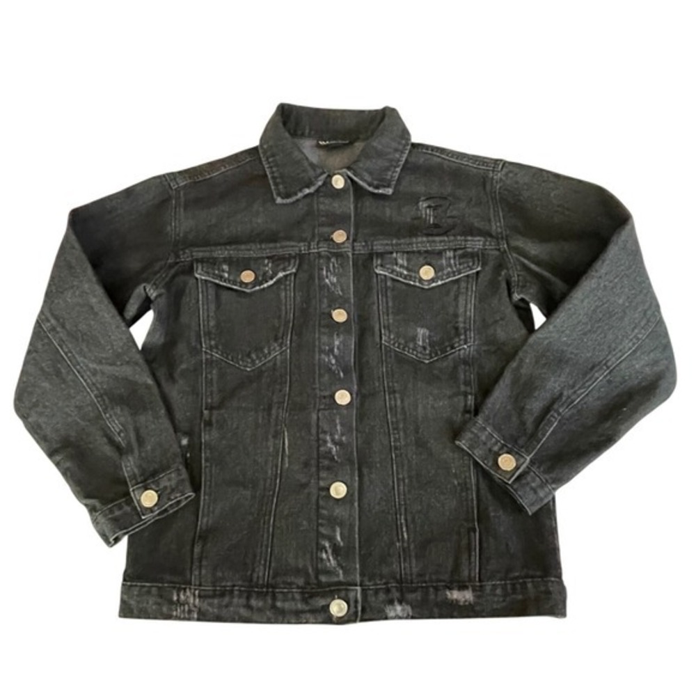 The Wild Collective LA Clippers Black Distressed Denim Jacket unisex Medium NBA